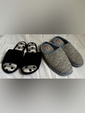 Dearfoams Women’s Slipper Bundle in Blue/Black/White/Grey Sz M 7-8